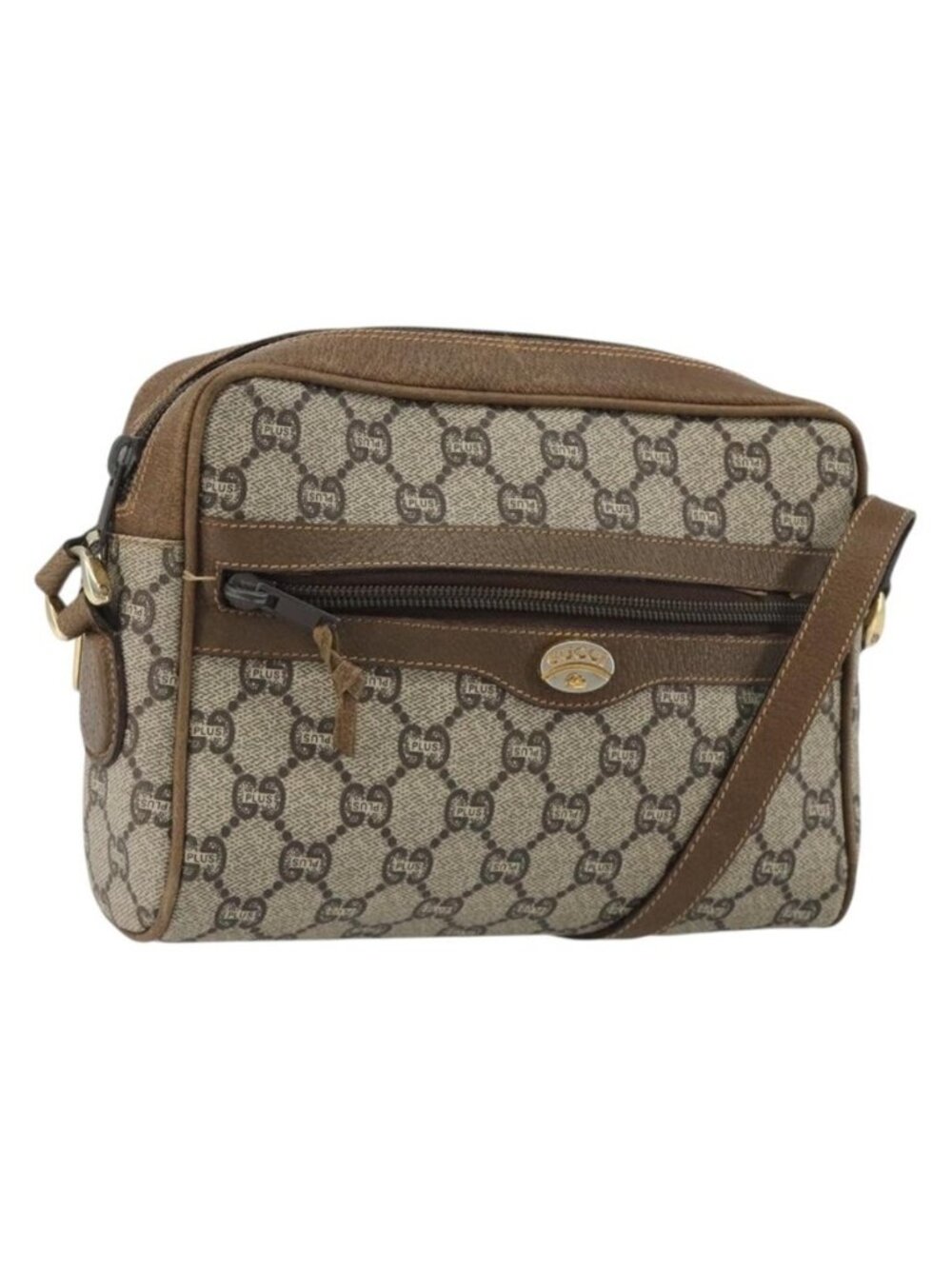Authentic GUCCI GG Plus Supreme Shoulder Bag PVC Beige Gold